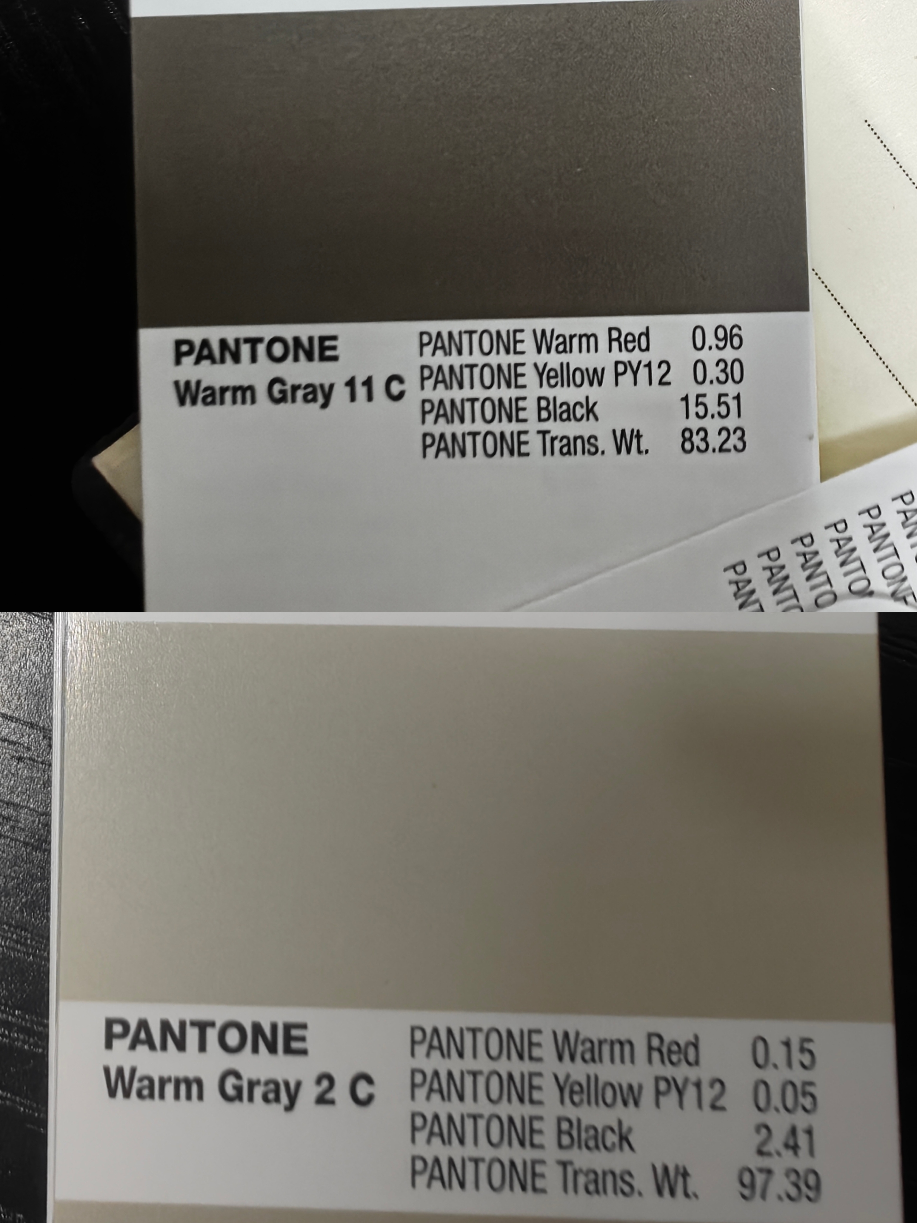 Warm Gray 11 C and Warm Gray 2 C color references for the hotel bag body.